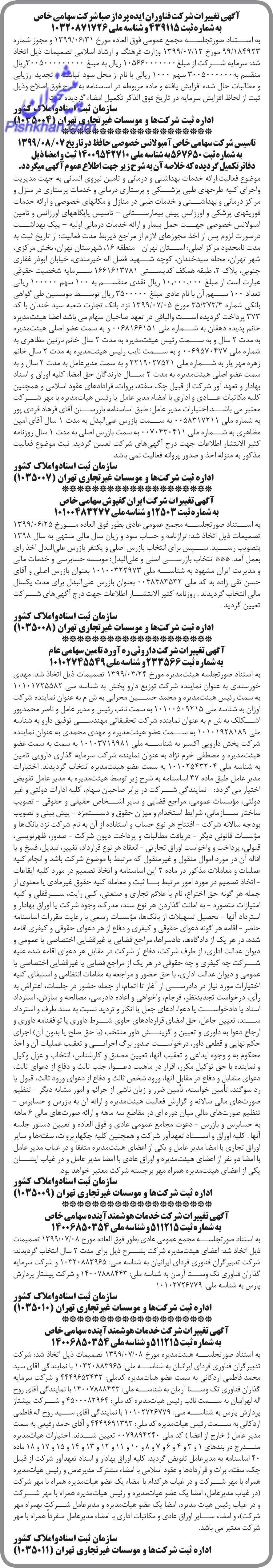 خبر آگهی تغیبرات شر کت فناورانایده پرداز صباشر کت سهامی خاص درباره شرکت فناوران ایده پرداز صبا