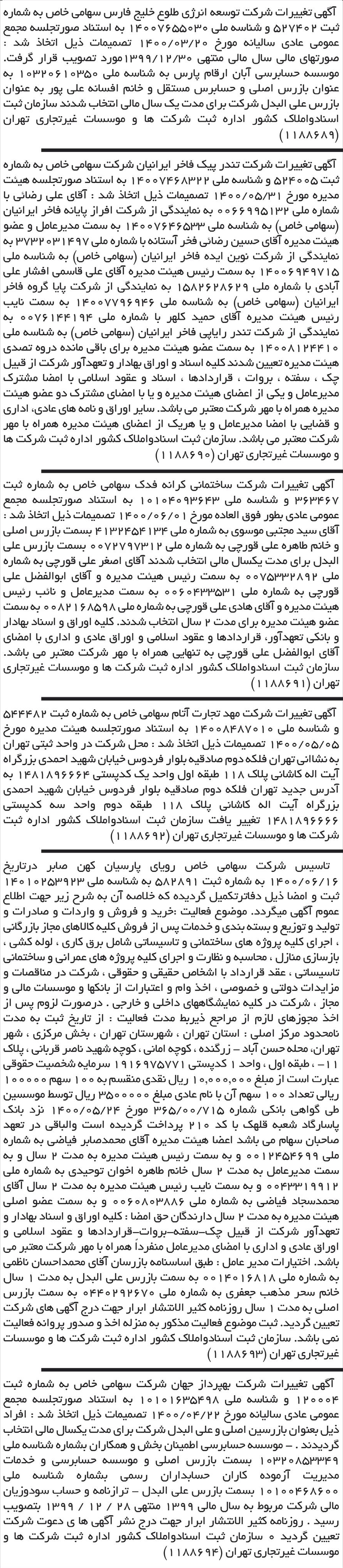 خبر آگهی تغییرات شرکت توسعه انرژی طلوع خلیج فارس سهامی خاص به شماره درباره شرکت توسعه انرژی طلوع خلیج فارس